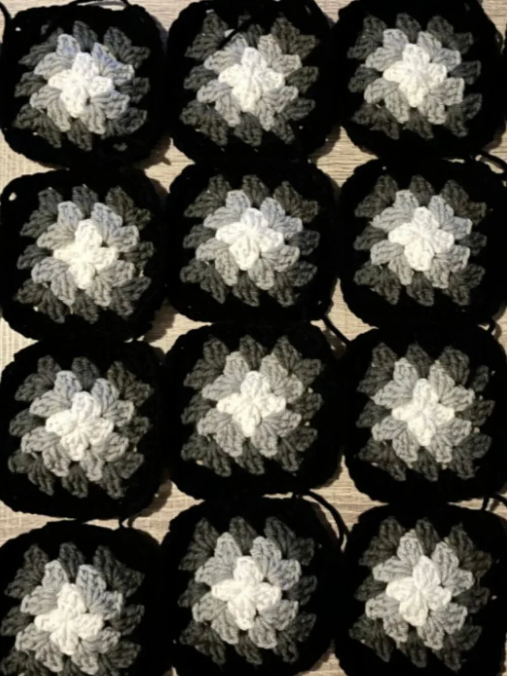 Lot of 20 4.5” Gray Scale Crochet TRADITIONAL GRANNY SQUARES Afghan Blanket